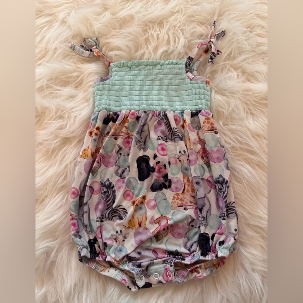 GUC Birdie Bean Zoe Animals Blowing Bubbles Romper 3T